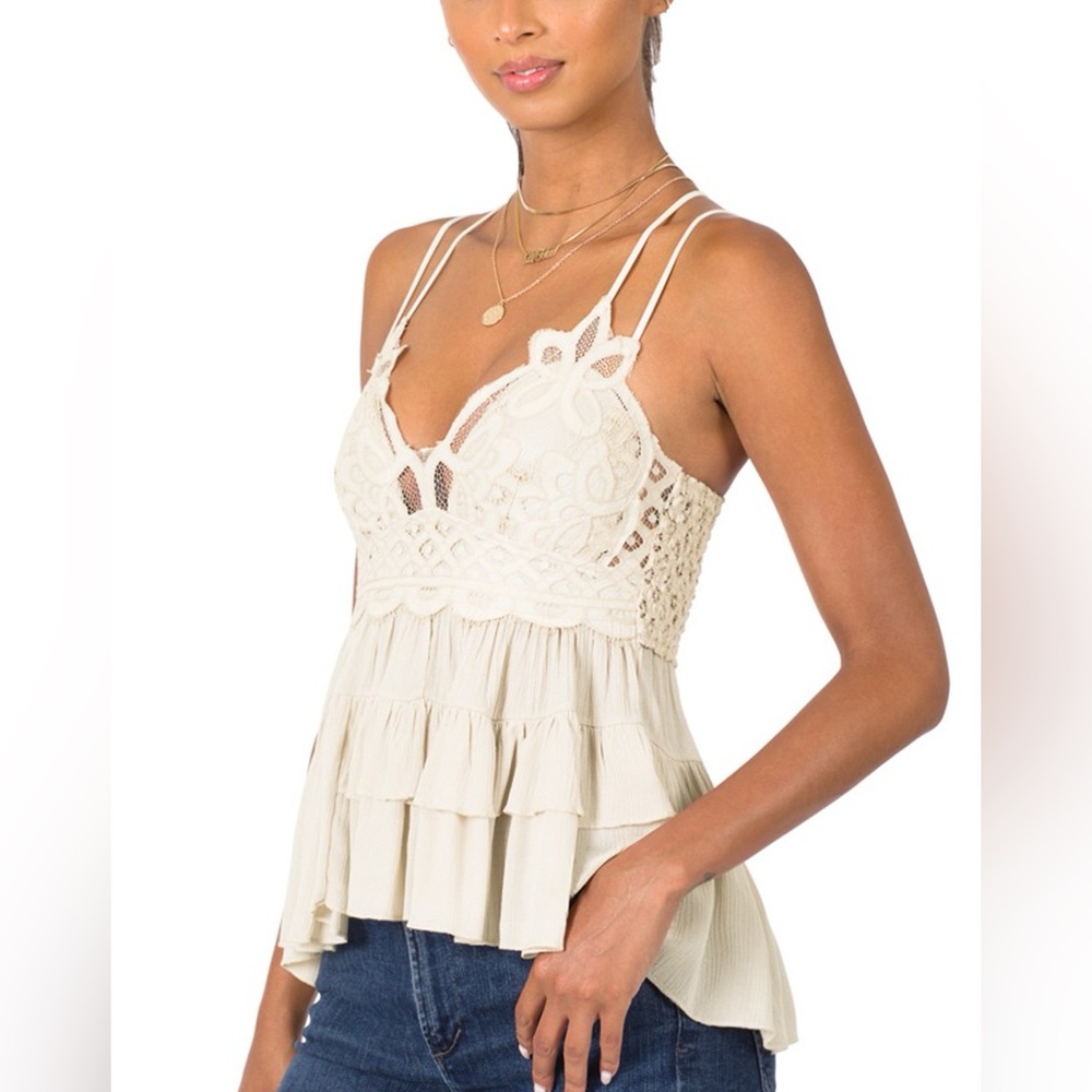 410. Crochet Peplum Lace Cami in Ivory